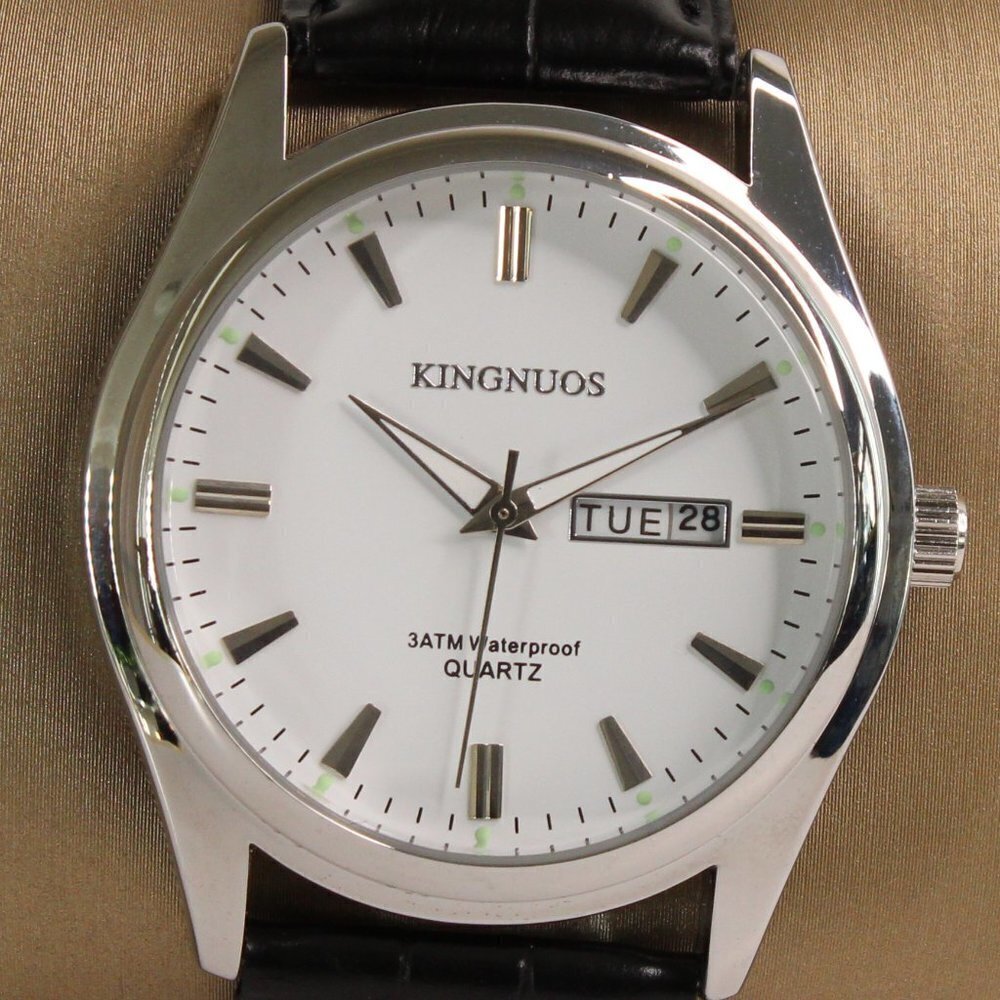 Men's Contemporary Dress Watch Silver Case Black Leather Watch Strap 40mm - Picture 9 of 13